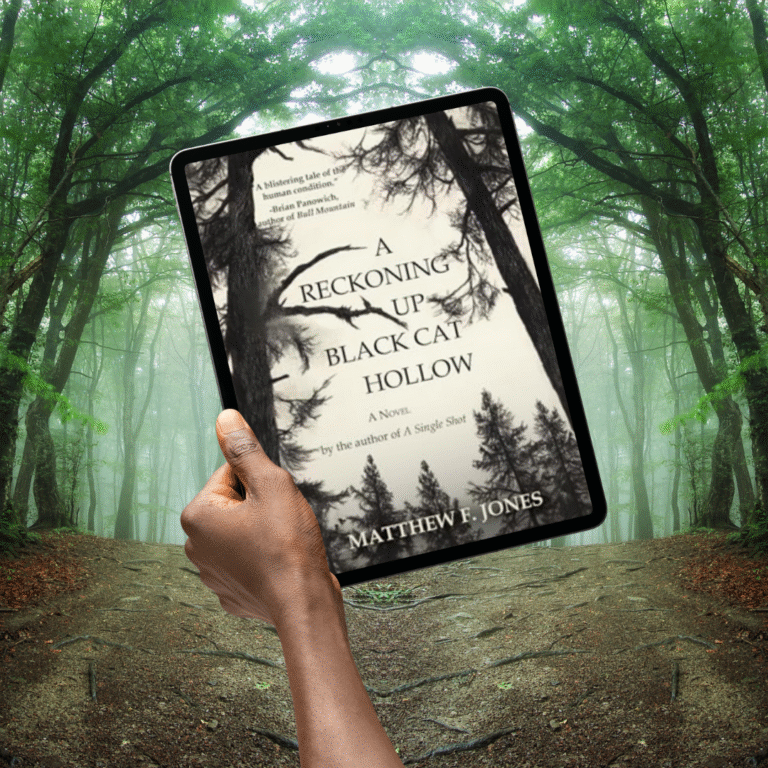 ereader in forest