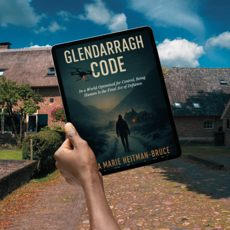 Person holding ereader with book called glendarrah code