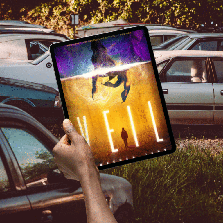 Traffic jam with e reader showing book veil by jonathan janz